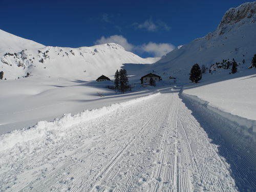 Nicht mehr weit und die Gampen Alm (obere Hütte) ist erreicht.